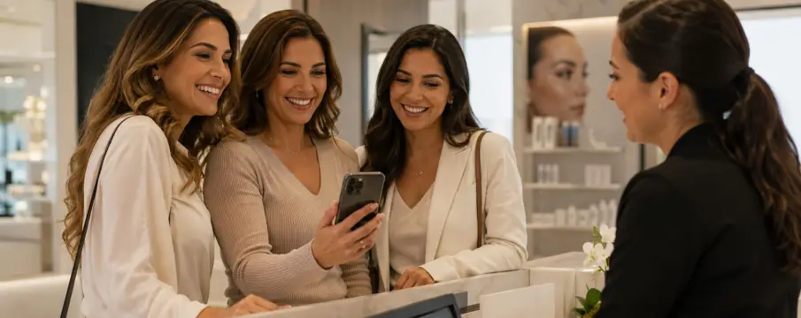 Mujeres reservando cita en Skin Plus